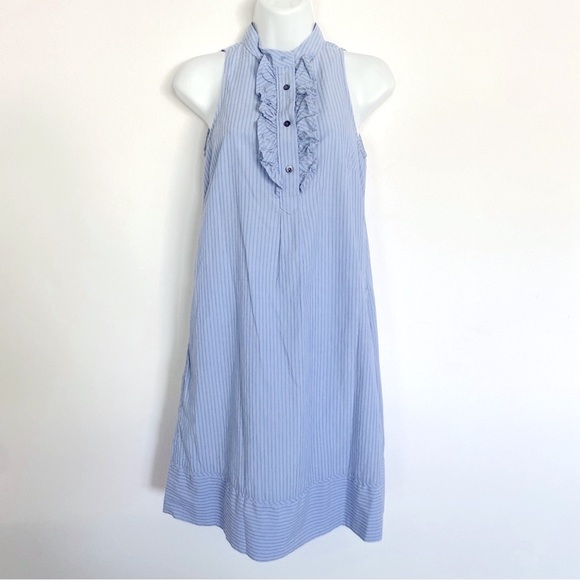Gap Blue Striped Tuxedo Ruffle Mini Dress - Picture 1 of 6